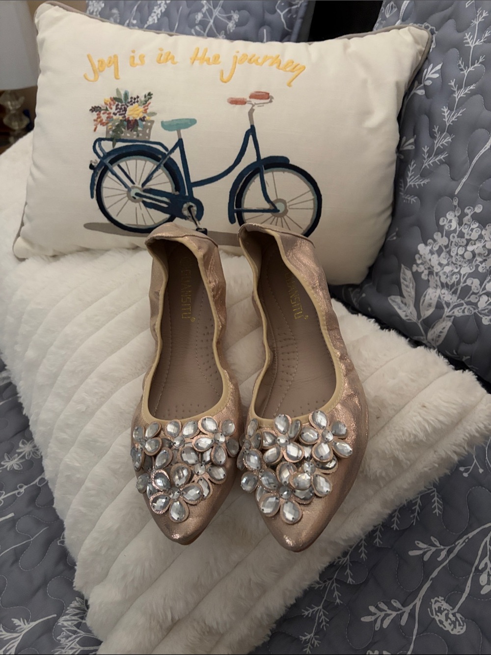 Jeweled Metallic Nude Pointed Ballet Flats size 9